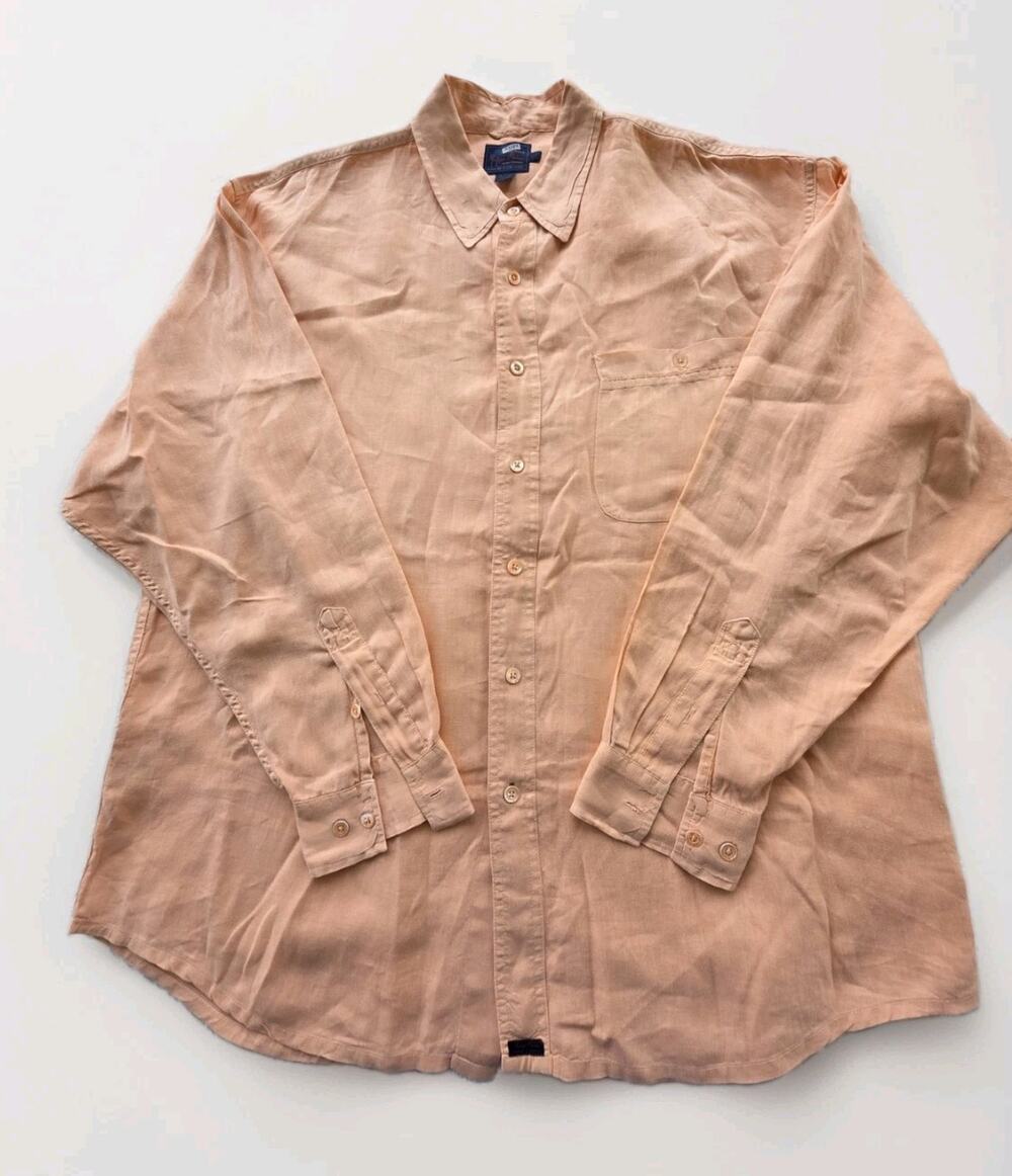Tommy Bahama Indigo Palms Men's XL Buttoned Down Shirt Peach 100% Linen Vacation